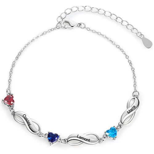Silver Engraved Infinity and Heart Birthstone Bracelet - Image 6