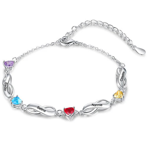 Silver Engraved Infinity and Heart Birthstone Bracelet - Image 7