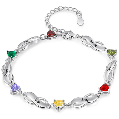 Silver Engraved Infinity and Heart Birthstone Bracelet - Image 9