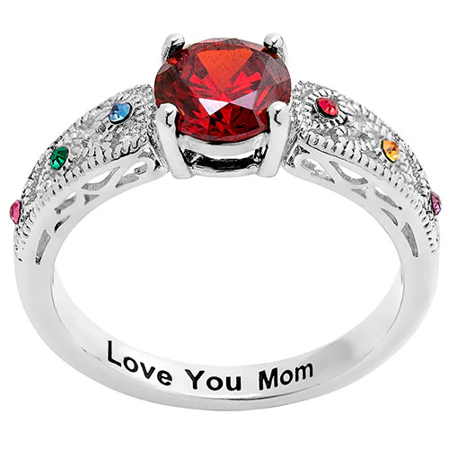 Silver Plated Filigree Family Birthstone Ring