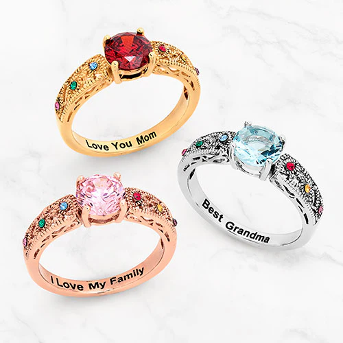 Silver Plated Filigree Family Birthstone Ring - Image 4