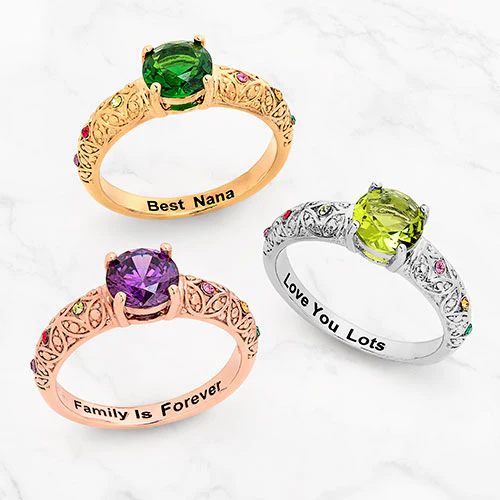 Silver Plated Fine Filigree Family Birthstone Ring - Image 4