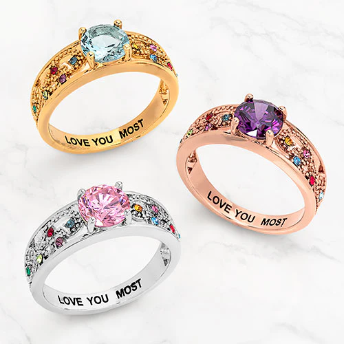 Silver Plated Fine Filigree Family Birthstone Ring - Image 4