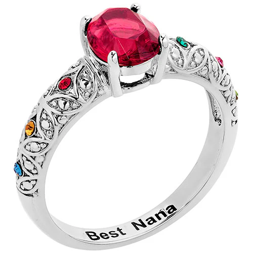 Silver Plated Fine Filigree Oval Family Birthstone Ring - Image 2