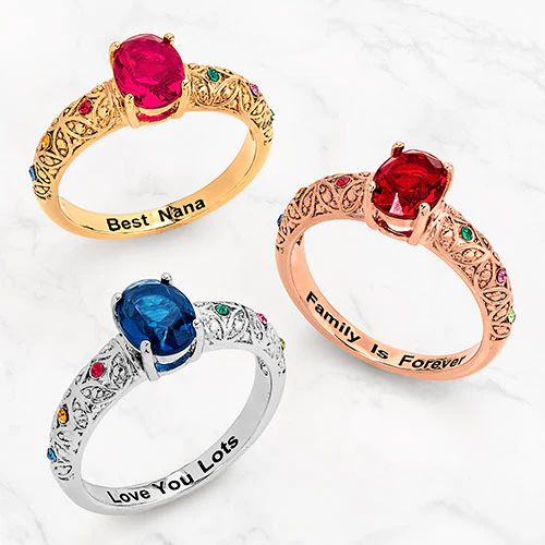 Silver Plated Fine Filigree Oval Family Birthstone Ring - Image 4