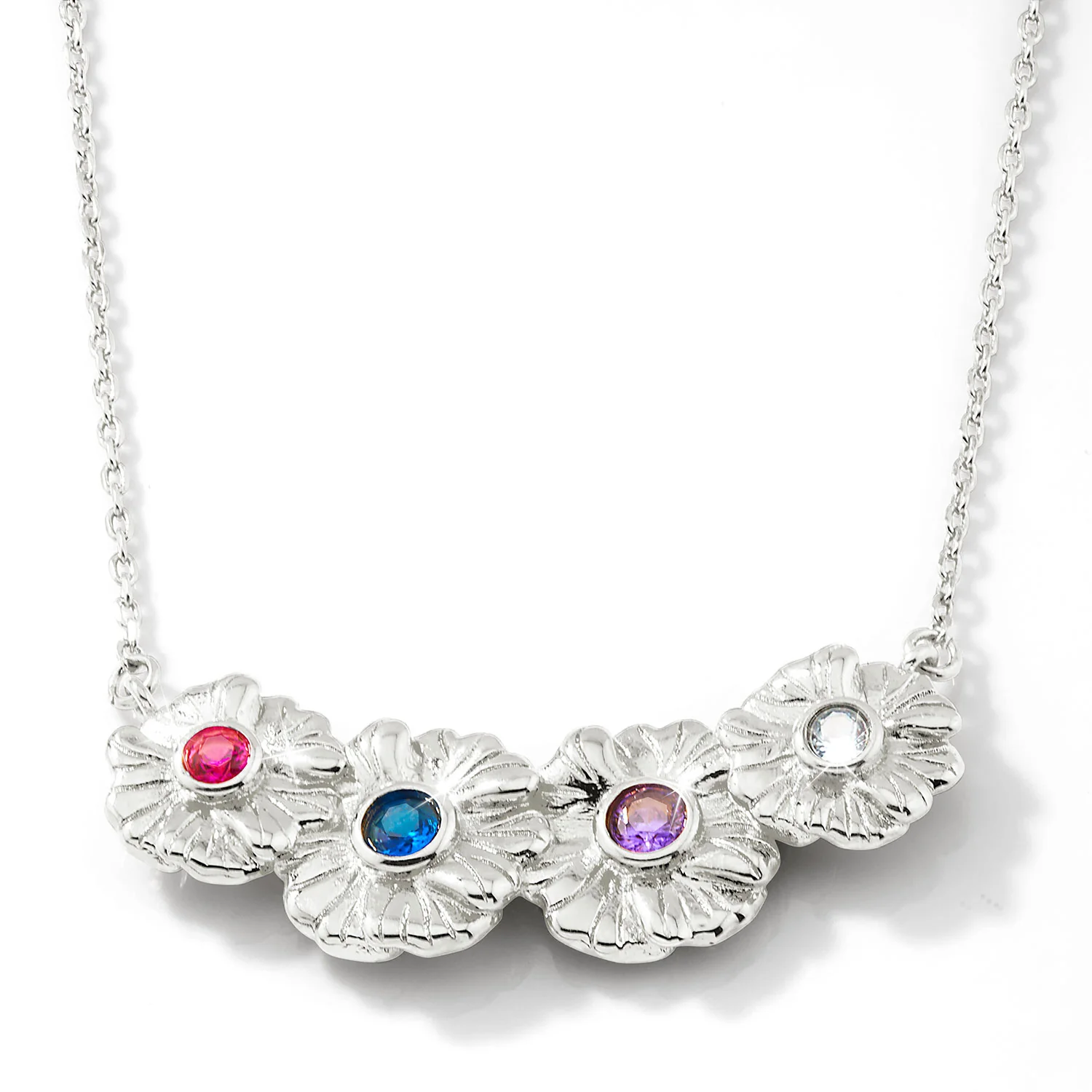 Silver Flower Birthstone Necklace - 1 to 5 stones - Image 3