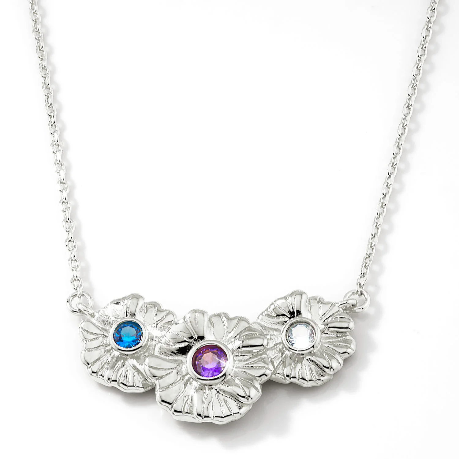 Silver Flower Birthstone Necklace - 1 to 5 stones - Image 5
