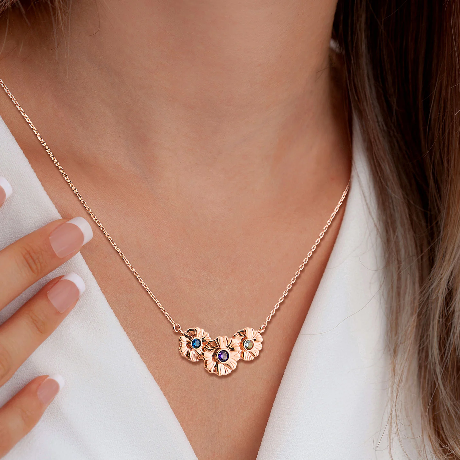 Silver Flower Birthstone Necklace - 1 to 5 stones - Image 6