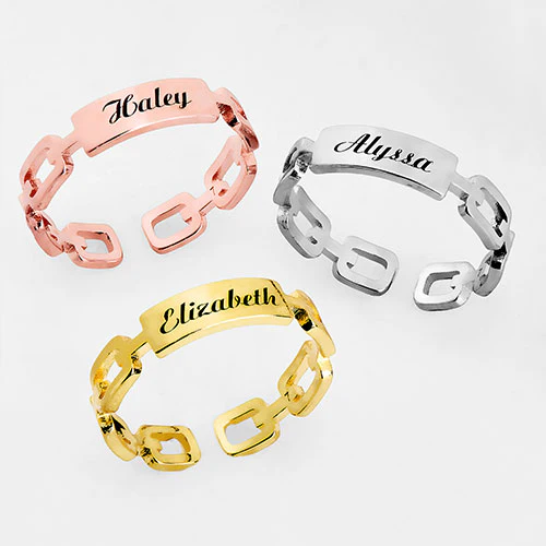 Silver Plated Frozen Paperclip Chain Engraved Ring - Image 4