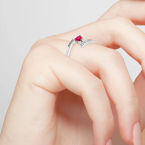 Silver Plated Heart Birthstone Bypass Diamond Accent Ring - Image 3