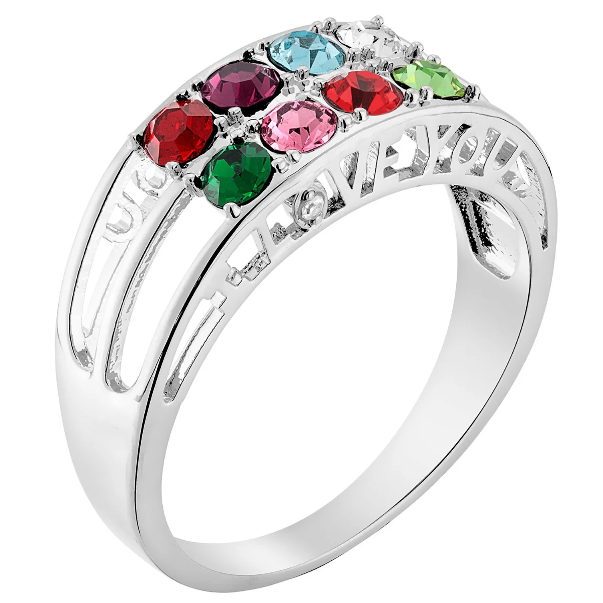 Silver Plated I Love You Family Birthstone and Diamond Accent Ring with Free Pearl Earrings - Pierced - Image 4