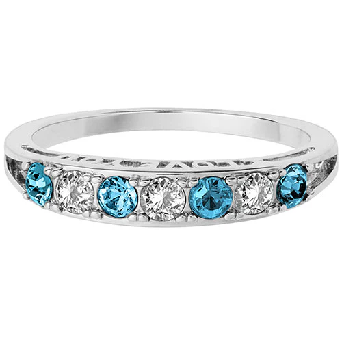 Silver Plated I LOVE YOU Simulated Blue Topaz and Clear Crystal Ring - Image 2
