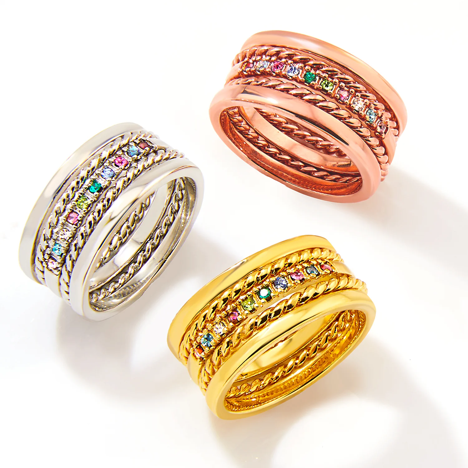 Silver Plated Personalized Family Birthstone Roped Stackable 5 Ring Set - Image 4