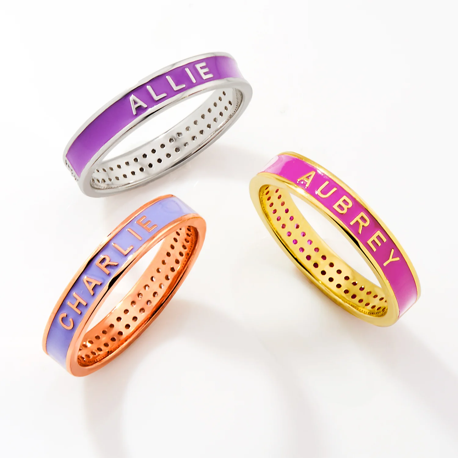 Silver Plated Reversible Birthmonth Enamel Pave Square Band Ring - Image 7