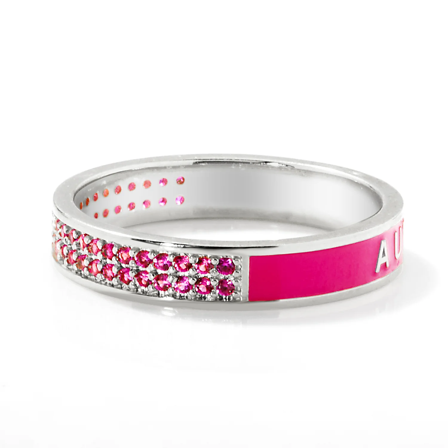 Silver Plated Reversible Birthmonth Enamel Pave Square Band Ring - Image 9