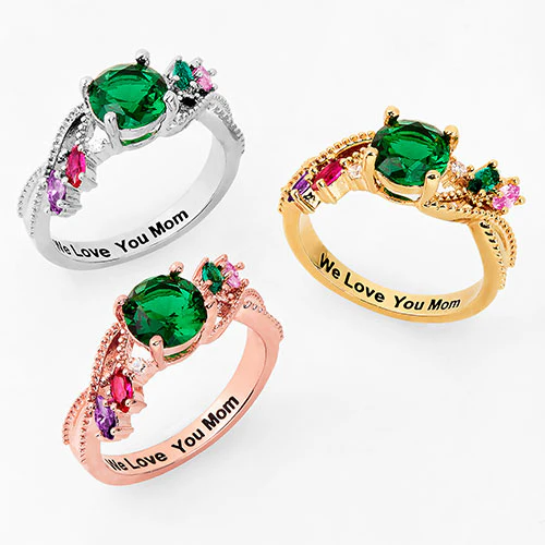 Silver Plated Round and Marquise Family Birthstone Ring - Image 4