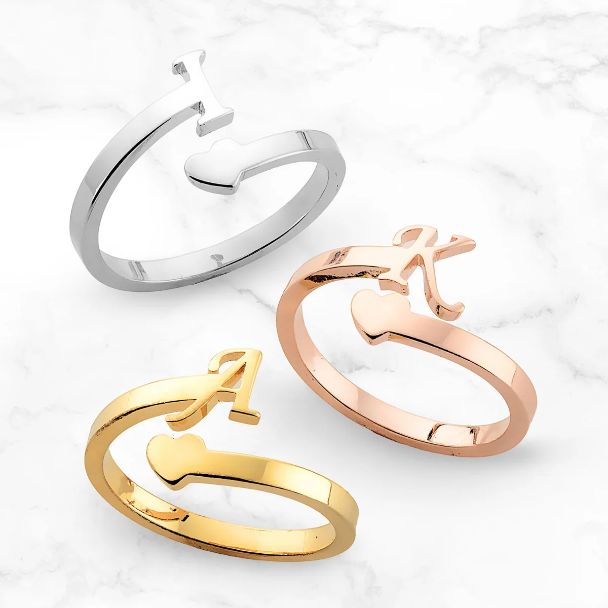 Silver Plated Script Initial and Heart Bypass Ring - Image 5