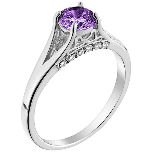 Silver Plated Simulated Amethyst and Clear Crystal Ring - Image 2