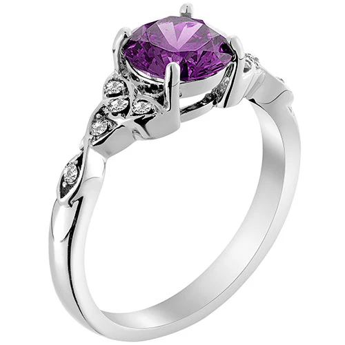 Silver Plated Simulated Amethyst and Clear Crystal Trinity Knot Ring - Image 2