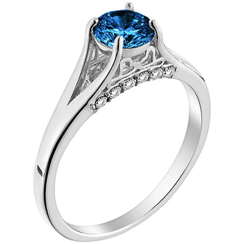 Silver Plated Simulated Sapphire and Clear Crystal Ring - Image 2