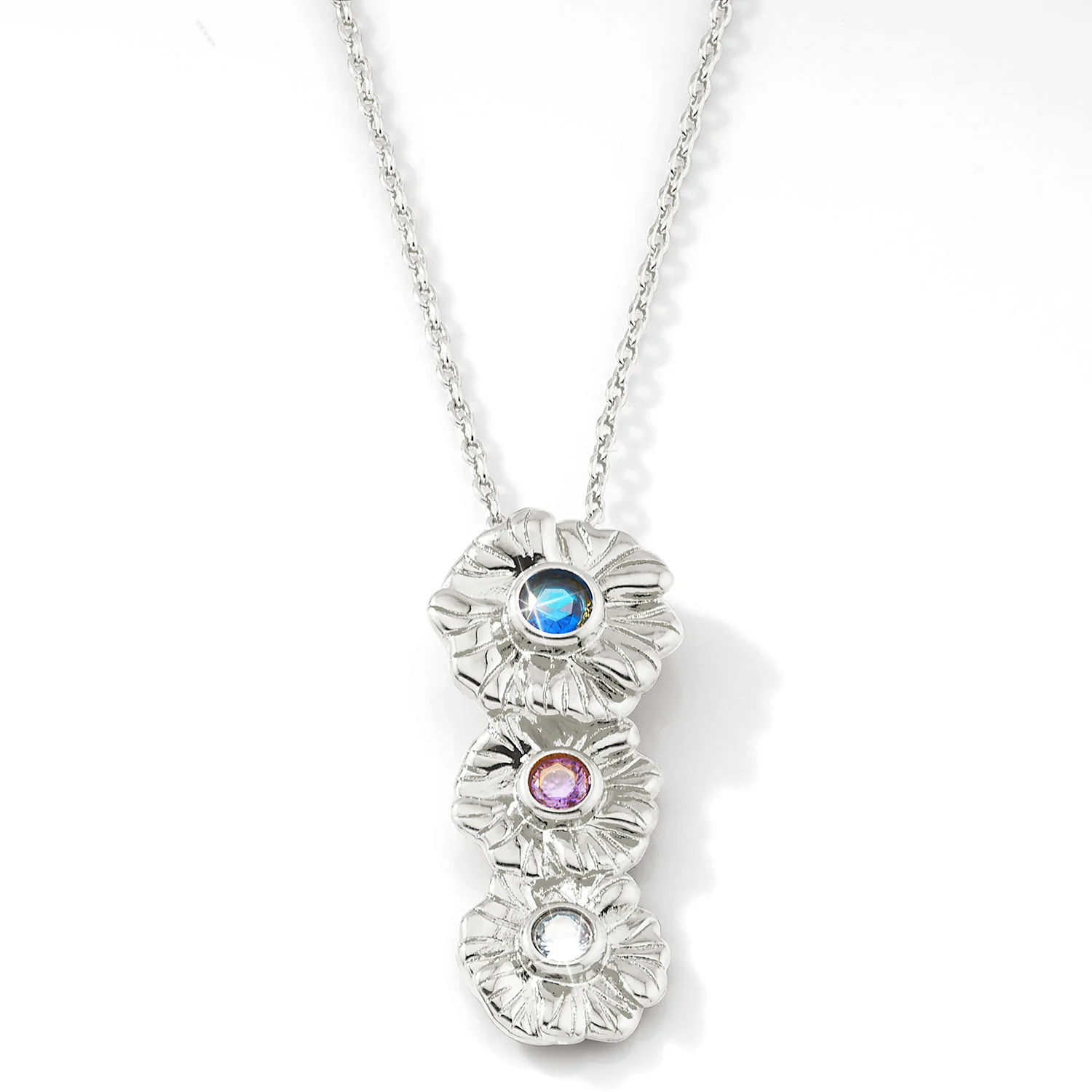 Silver Vertical Flower Birthstone Necklace - 1 to 5 stones - Image 5