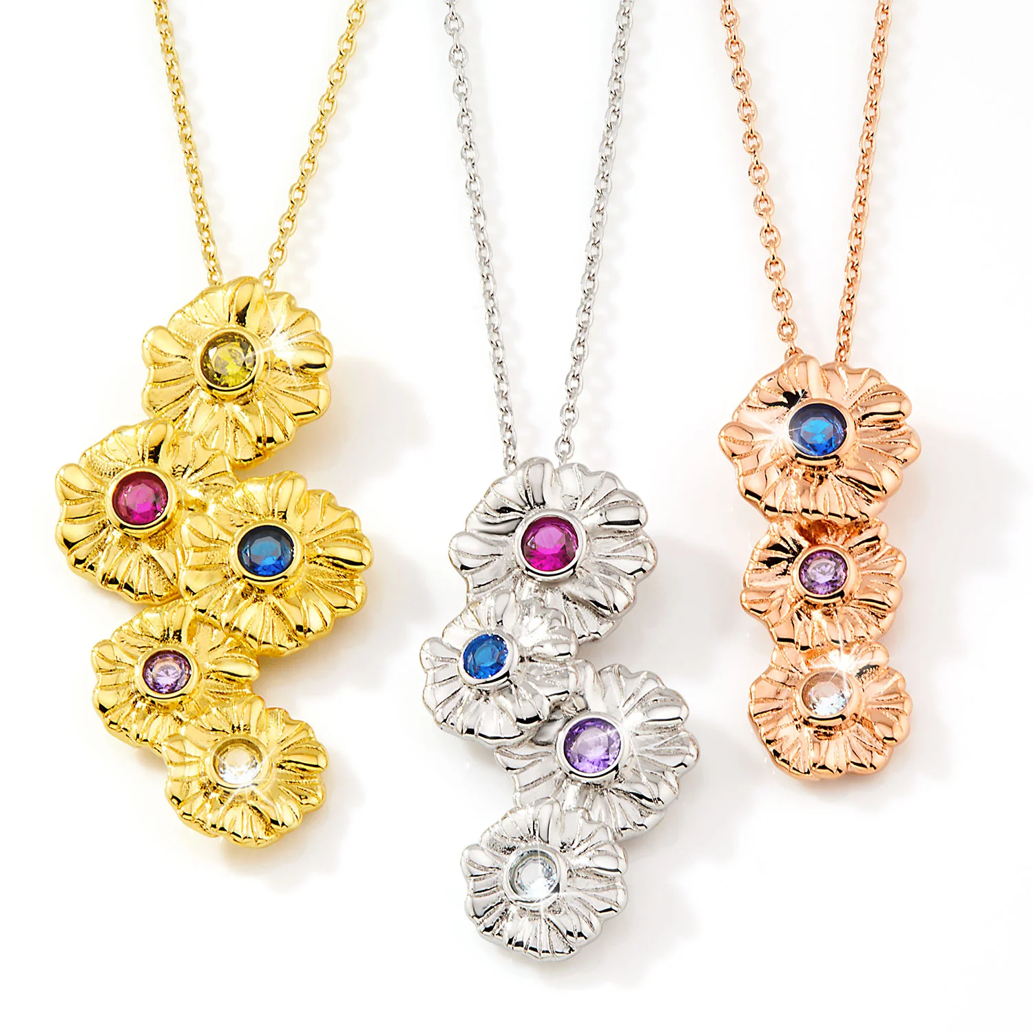 Silver Vertical Flower Birthstone Necklace - 1 to 5 stones - Image 9
