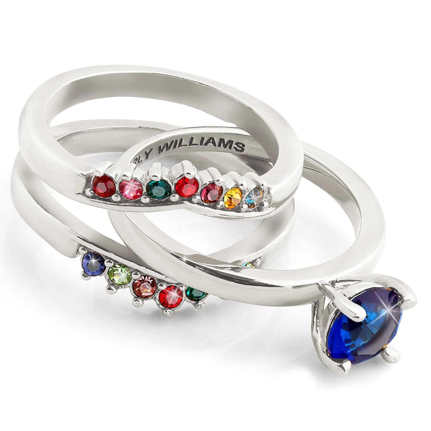 Silver Solitaire and Family Birthstone Enhancer Ring Set - Image 3