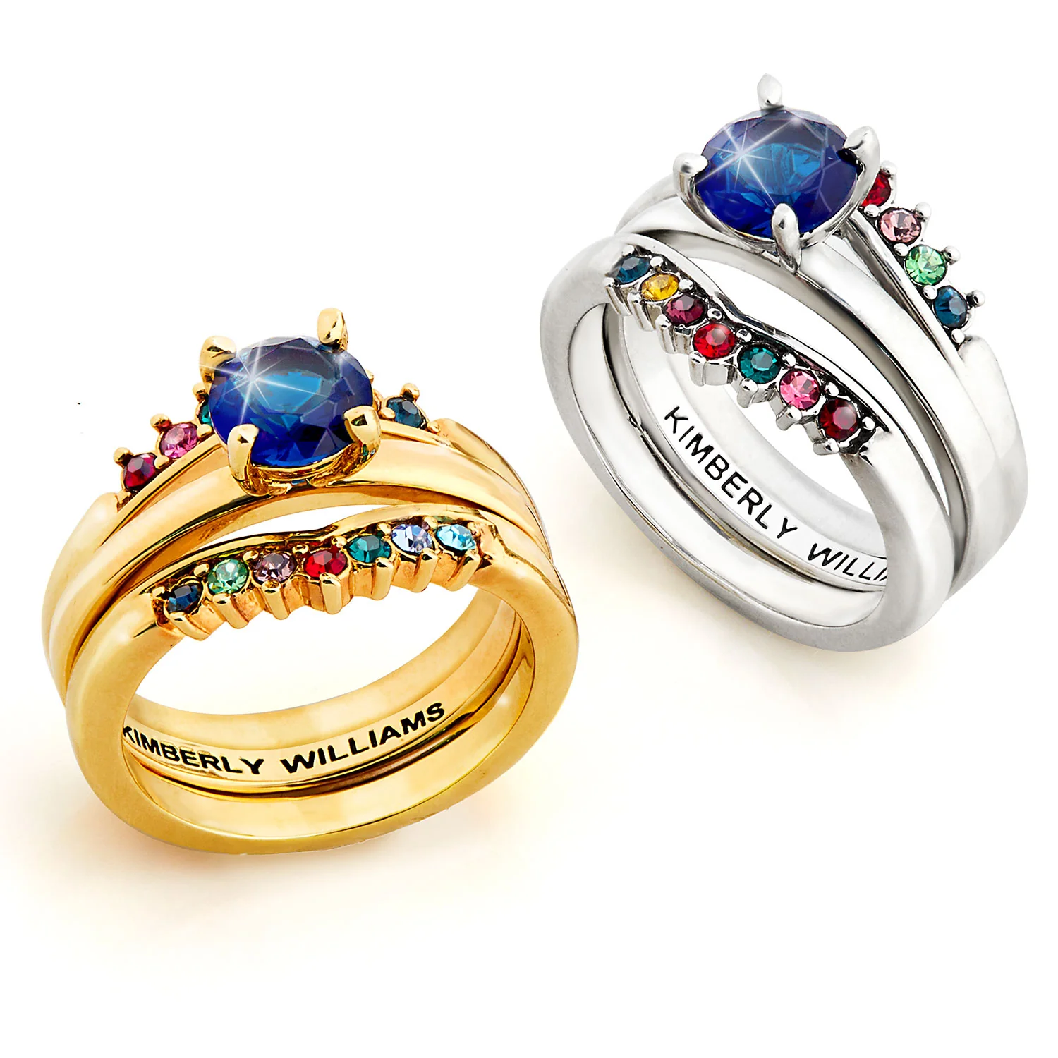 Silver Solitaire and Family Birthstone Enhancer Ring Set - Image 5