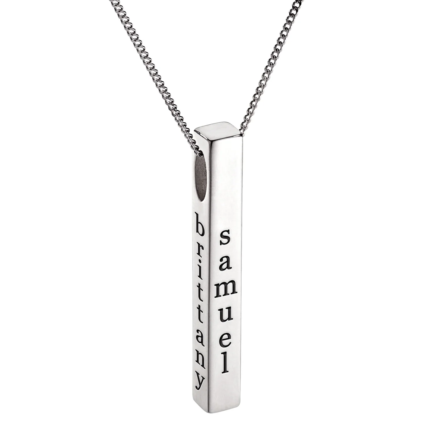 Silver Vertical 4-Sided Engraved Family Name Pendant