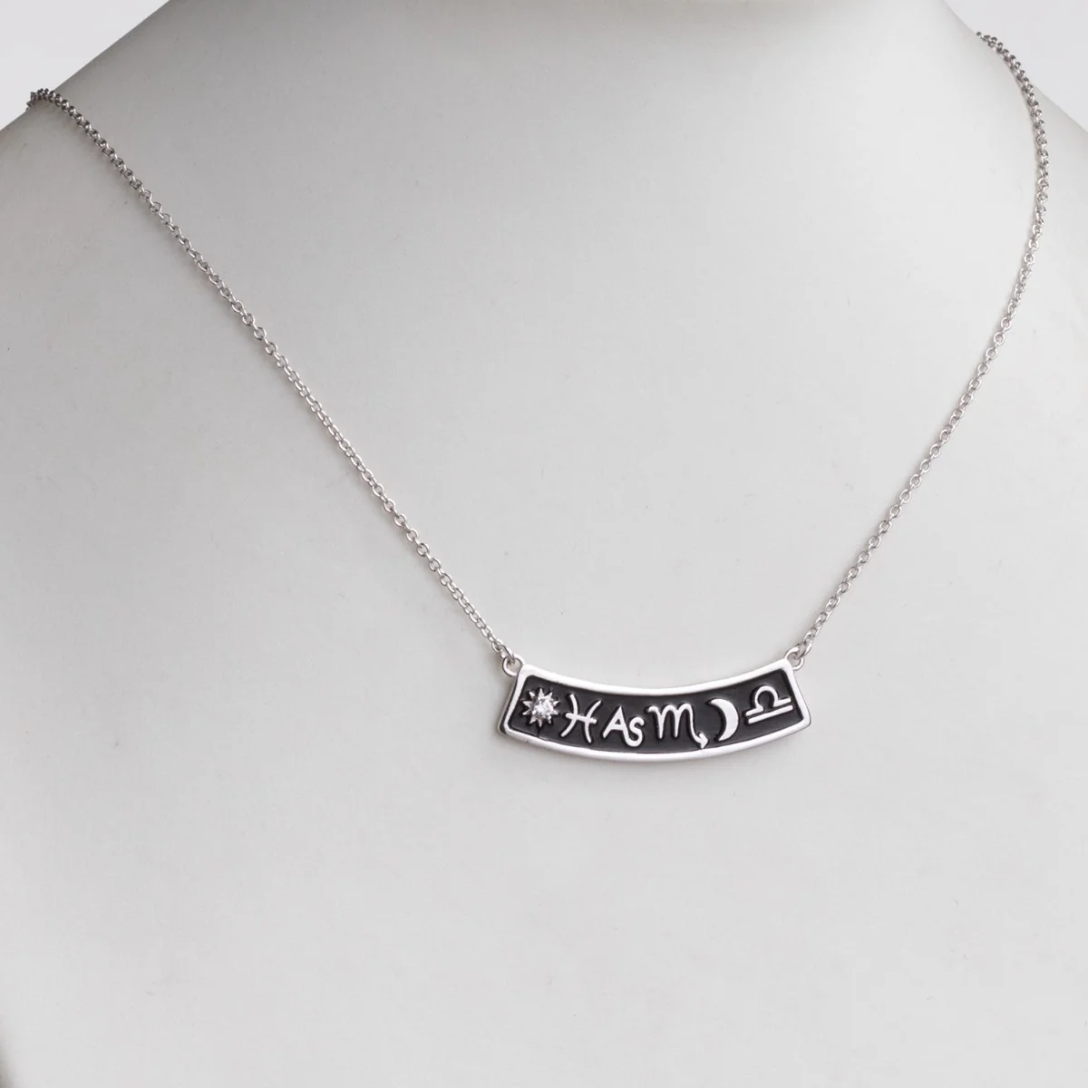 Silver Plated 3 Zodiac Sign Curved Bar Pendant - Image 3