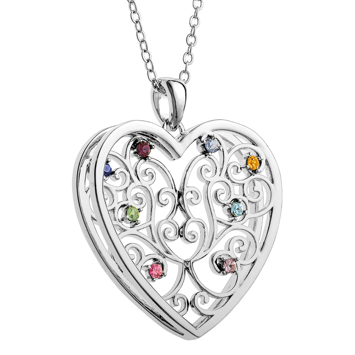 Silver Plated 3D Family Filigree Heart Pendant - Image 2