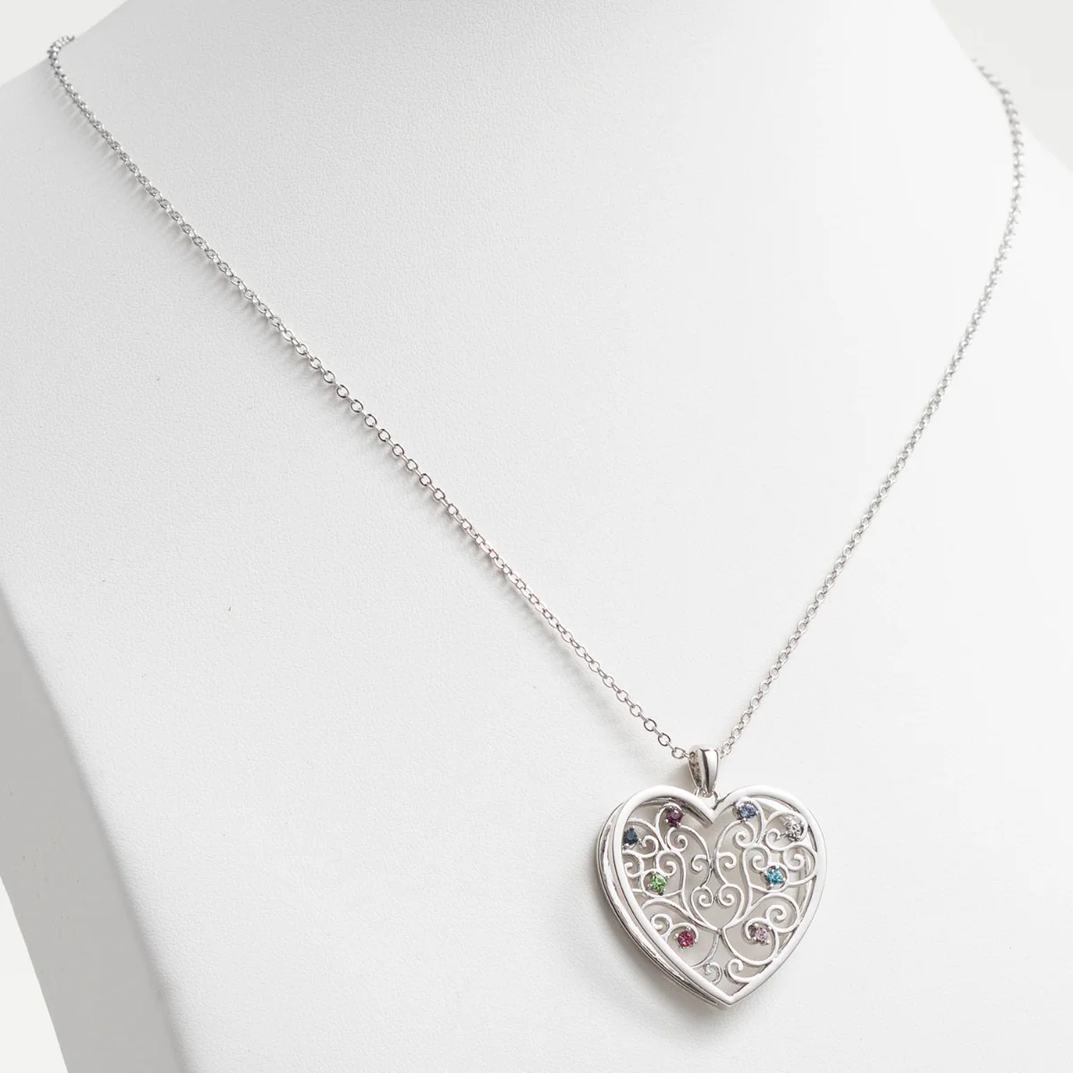 Silver Plated 3D Family Filigree Heart Pendant - Image 3