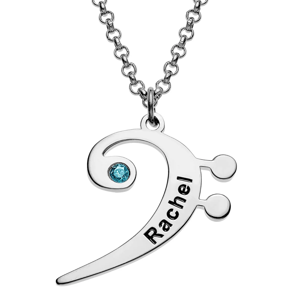 Silver Plated Bass Clef Name and Birthstone Necklace - Image 3
