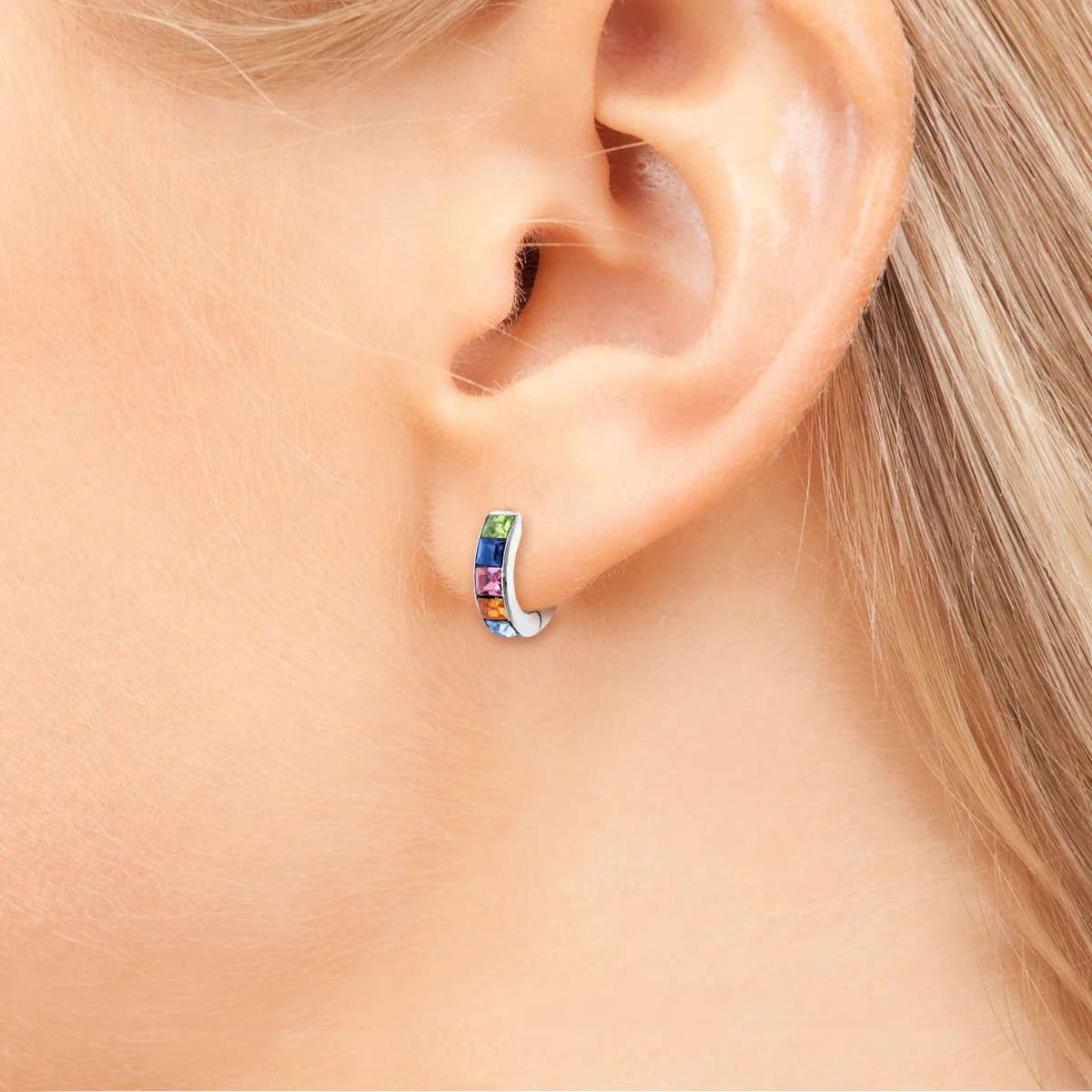 Silvertone Rainbow Huggie Earrings - Image 3
