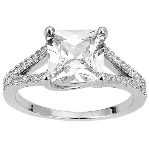 Silvertone CZ Halo Stud Earrings, Hoop and Ring Set - Image 6