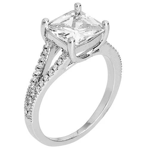 Silvertone CZ Halo Stud Earrings, Hoop and Ring Set - Image 7