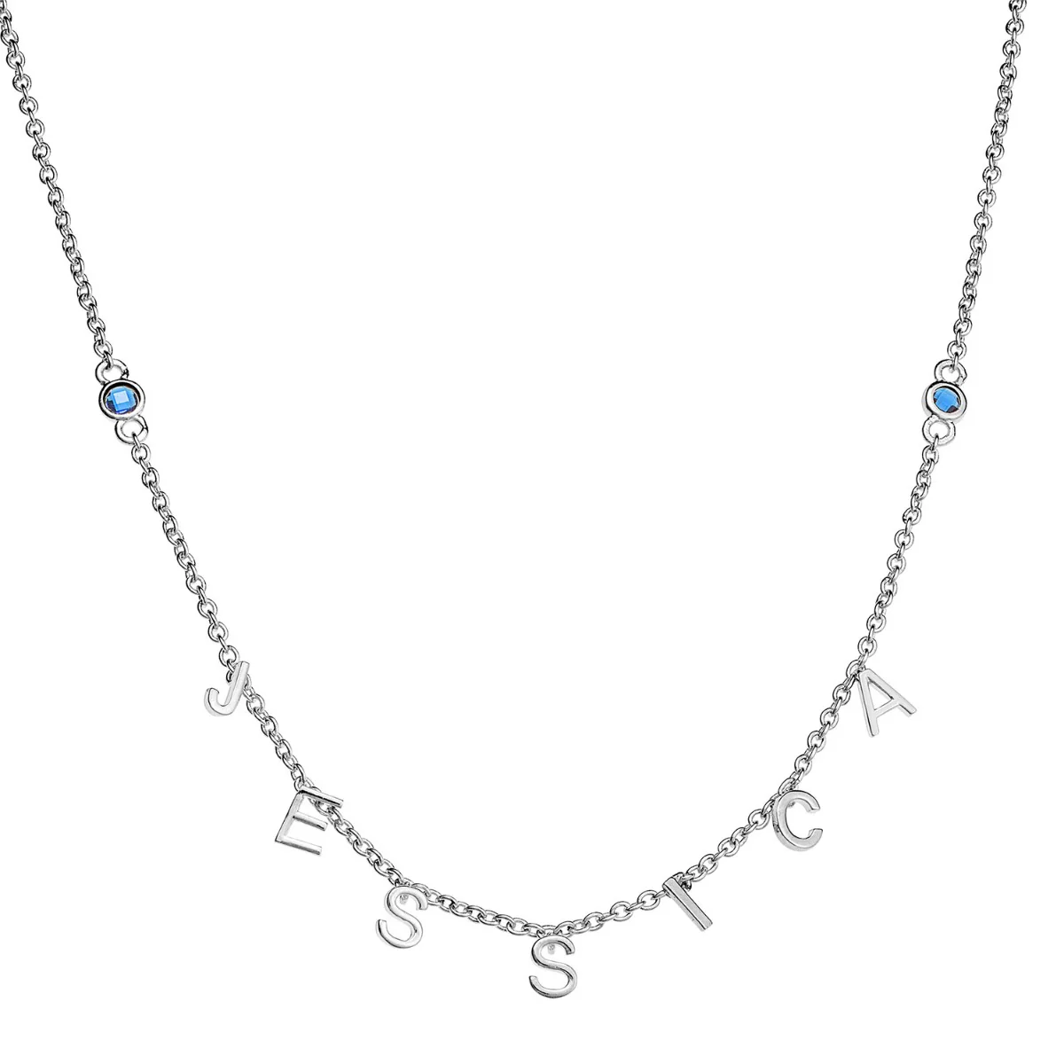 Silver Plated Dainty Letters and Birthstones Name Necklace