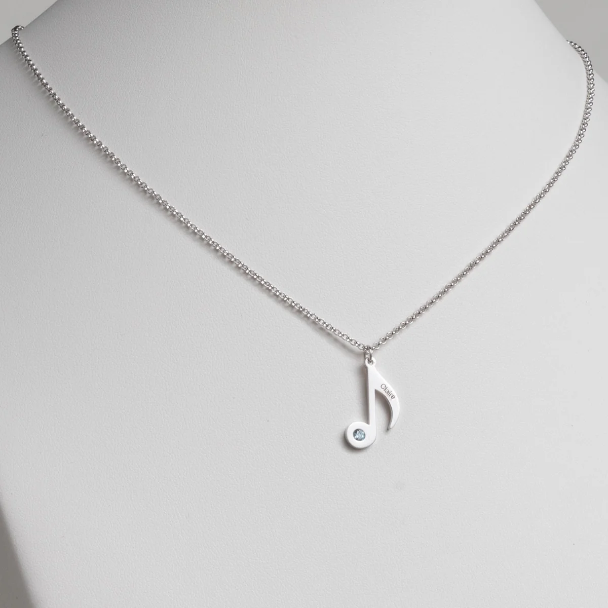 Silver Plated Eighth Note Name and Birthstone Necklace