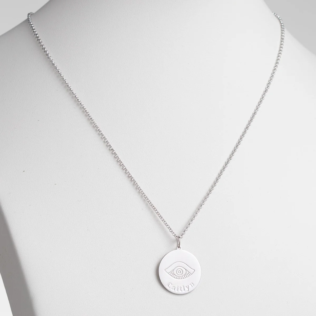 Silver Plated Engraved Name and Evil Eye Disc Necklace - Image 2