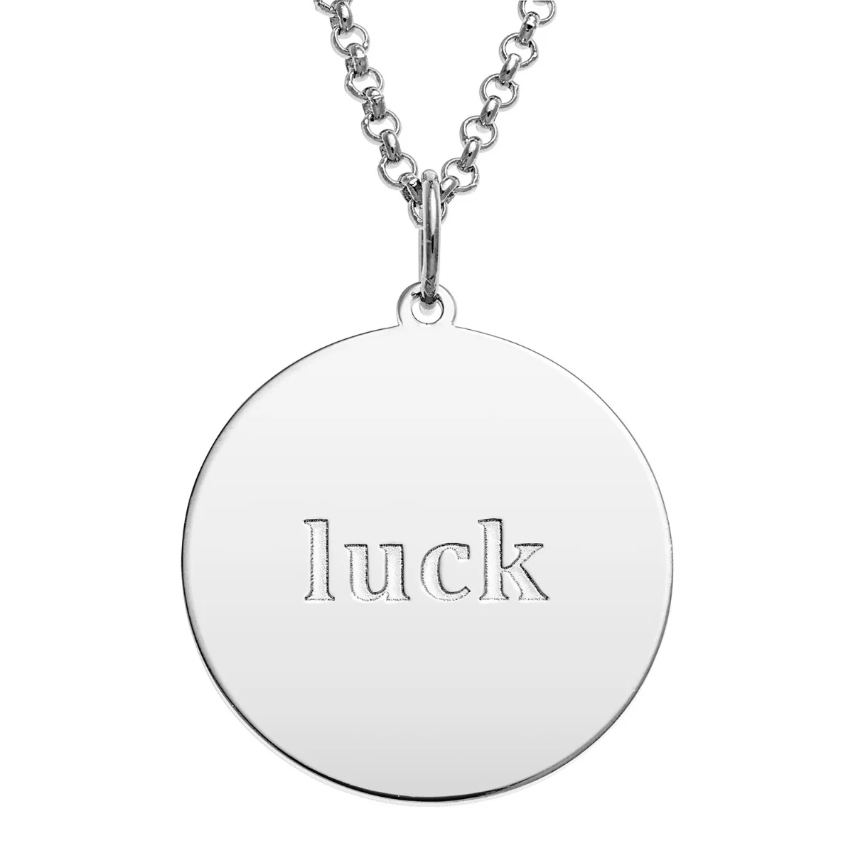 Silver Plated Engraved Name and Luck Character Disc Necklace - Image 2