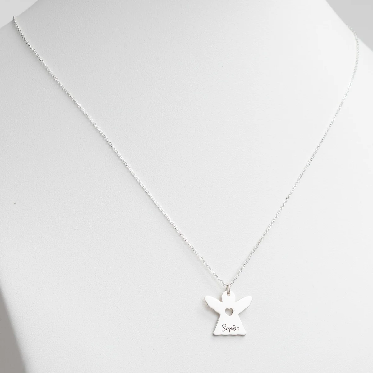 Silver Plated Engraved Name Angel with Cutout Heart Necklace - Image 2
