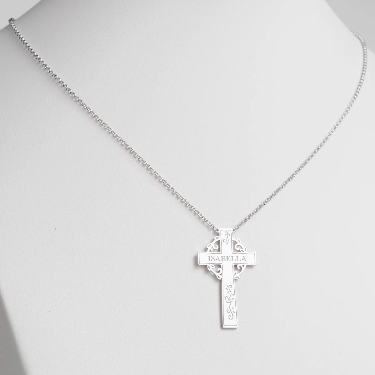 Silver Plated Engraved Name Cross with Vines Necklace - Image 2