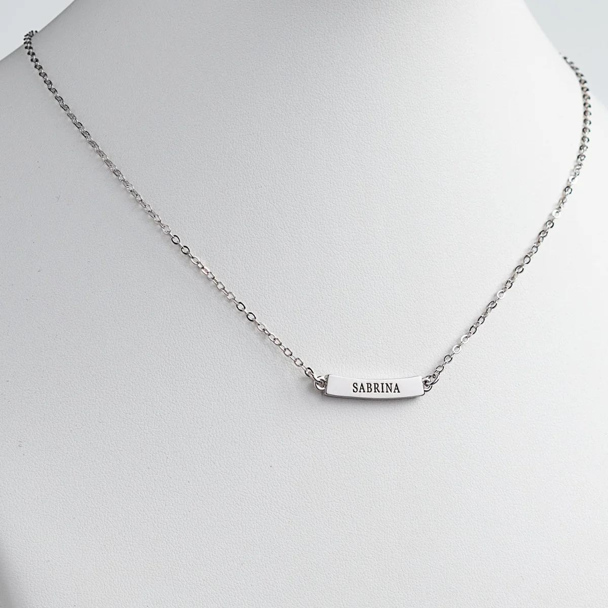 Silver Plated Engraved Name Curved Bar Necklace - Image 2