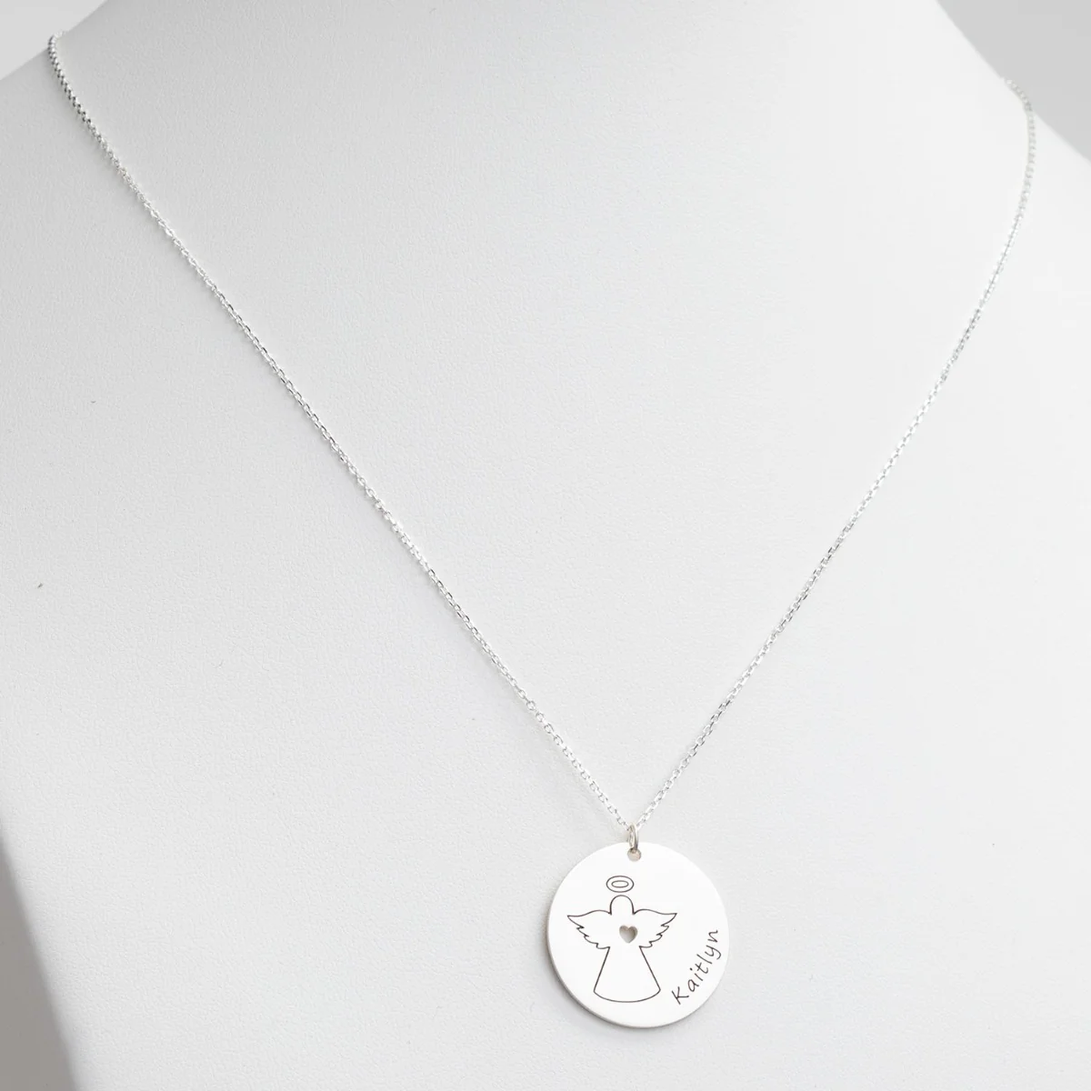 Silver Plated Engraved Name with Angel Disc Necklace - Image 2