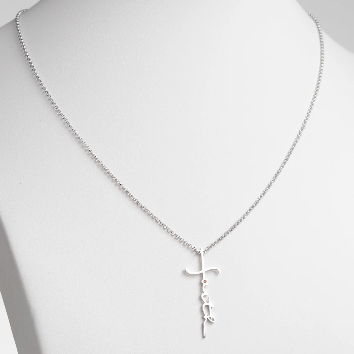 Silver Plated Faith Cross with Birthstone Necklace - Image 2