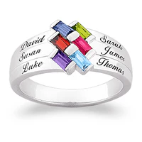 Silver Plated Family Baguette Birthstone and Name Ring - Image 2