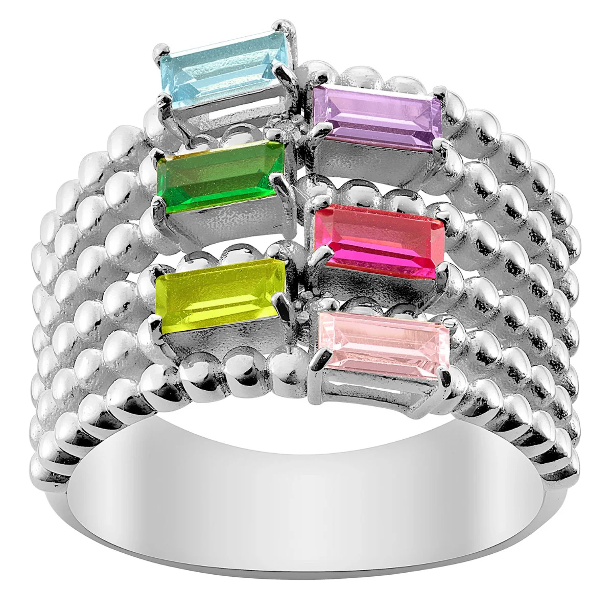 Silver Plated Family Birthstone and Diamond Accent Faux Stack Ring