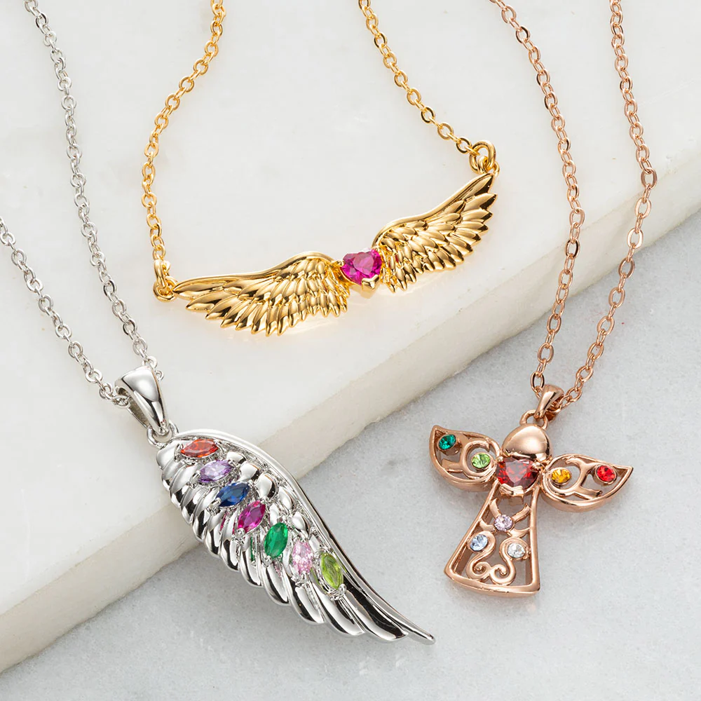 Silver Plated Birthstone Guardian Angel Pendant - Image 5