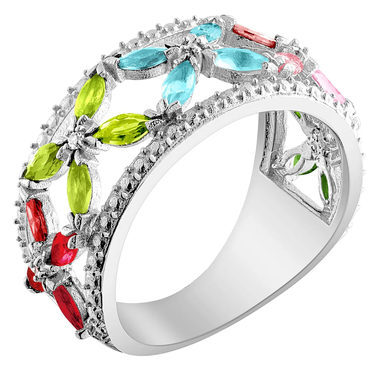 Silver Plated Family Birthstone Flower Ring - Image 2