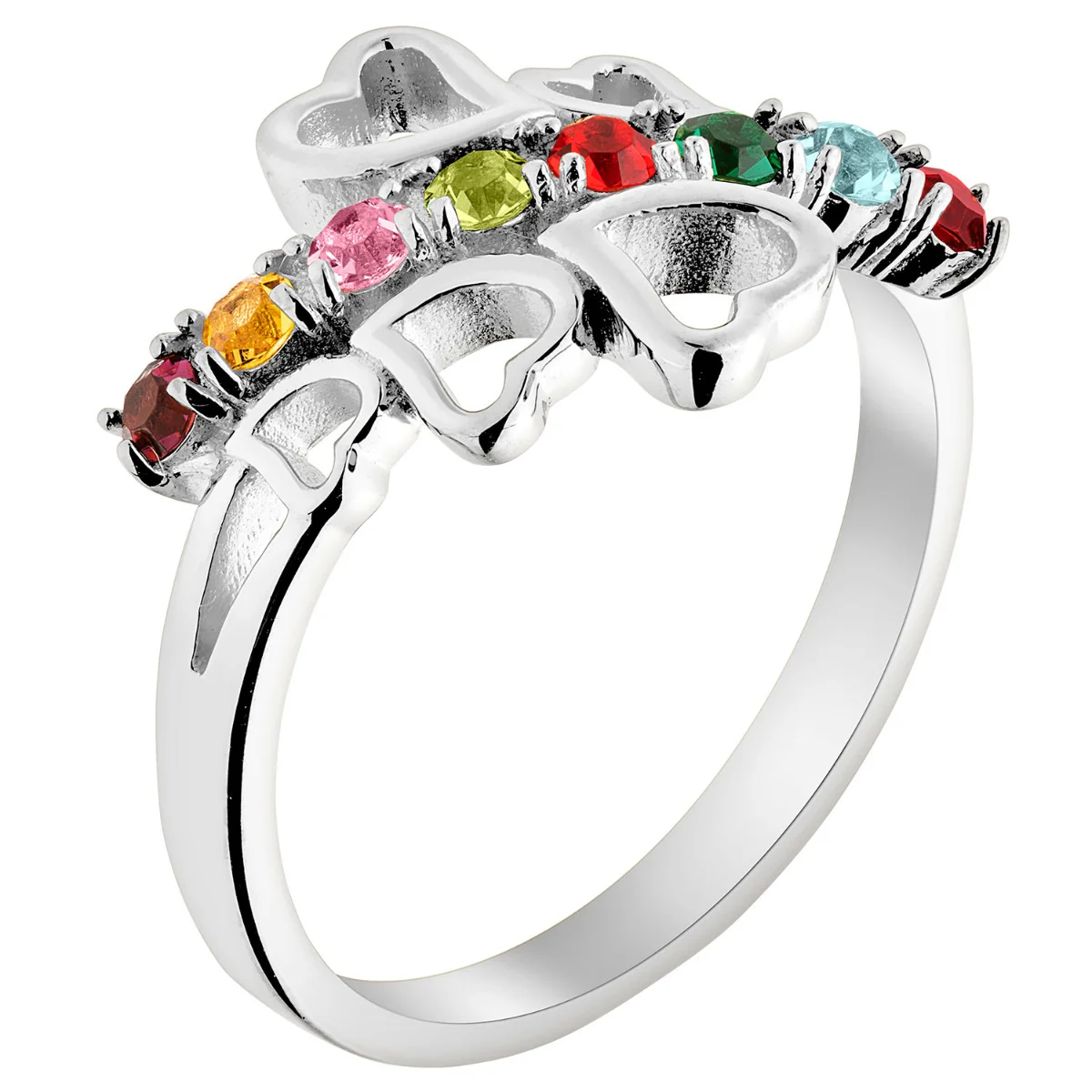 Silver Plated Family Birthstone Open Heart Bypass Ring - Image 2